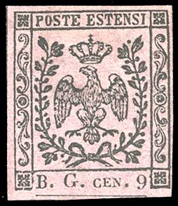 1853 - 9 cent. violetto grigio, lettere B.G. ... 