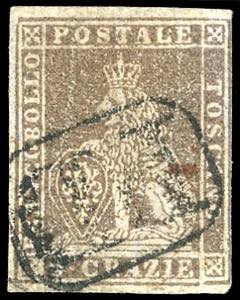 1859 - 9 crazie bruno lillaceo, filigrana ... 