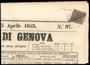 1853 - 9 cent. violetto grigio, lettere B.G. ... 
