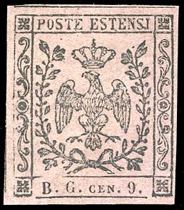 1853 - 9 cent. violetto grigio, lettere B.G. ... 