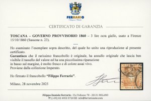 1860 - 3 lire ocra giallo (23), ... 