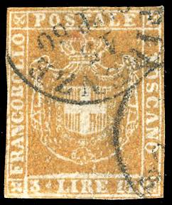 1860 - 3 lire ocra giallo (23), piccolissima ... 