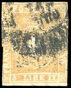 1860 - 3 lire ocra giallo (23), buoni ... 