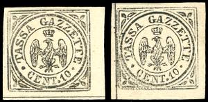 1859 - 10 cent. nero Aquilotto, due ... 
