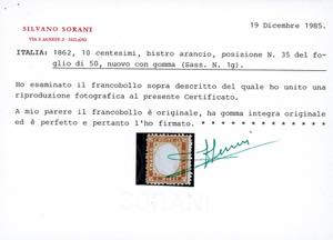 1862 - 10 cent. bistro arancio, ... 