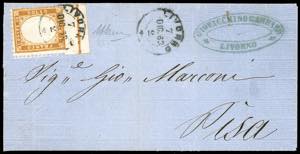 1862 - 10 cent. bistro arancio, angolo di ... 