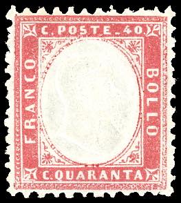 1862 - 40 cent. rosso carminio (3), nuovo, ... 