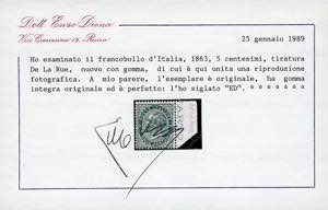 1863 - 5 cent. De La Rue, tiratura ... 