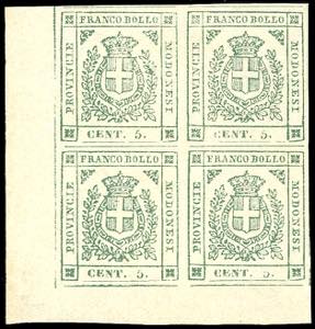 1859 - 5 cent. verde scuro (12b), blocco di ... 