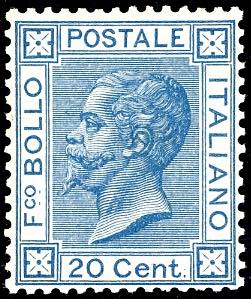 1867 - 20 cent. azzurro, tiratura di Torino ... 