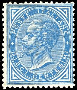 1877 - 10 cent. azzurro (27), discreta ... 