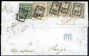 1856 - 1 lira bianco, riparato, 25 cent. tre ... 