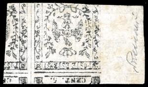 1852 - 5 cent. bianco, prova su ... 