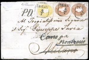 AUSTRIA 1863 - 2 kr. giallo e 10 kr. bruno, ... 