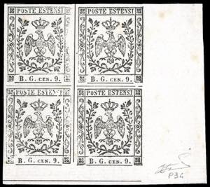 1853 - 9 cent. B.G. piccole, prova su ... 