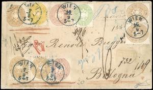 AUSTRIA 1866 - 2 kr. giallo, 3 kr. verde, 5 ... 