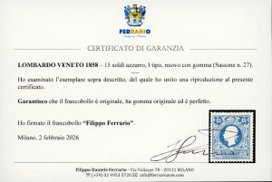 1858 - 15 soldi azzurro, I tipo ... 