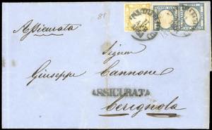 1861 - 10 grana giallo ocra, falso per posta ... 