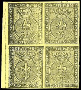 1852 - 5 cent. giallo arancio (1), blocco di ... 