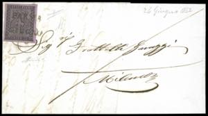 1852 - 25 cent. violetto (4), perfetto, ... 