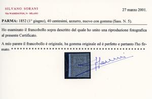 1852 - 40 cent. azzurro (5), ... 