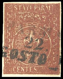 1855 - 25 cent. bruno rosso, varietà senza ... 