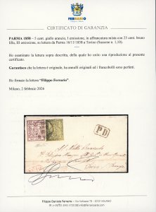 1858 - 5 cent. giallo arancio, I ... 