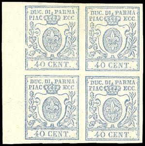 1857 - 40 cent. azzurro (11), blocco di ... 
