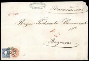 1862 - Raccomandata da Venezia a Bergamo del ... 