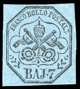 1852 - 7 baj azzurro (8), nuovo, gomma ... 