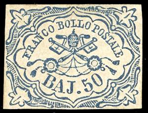 1852 - 50 baj azzurro scuro (10a), nuovo, ... 