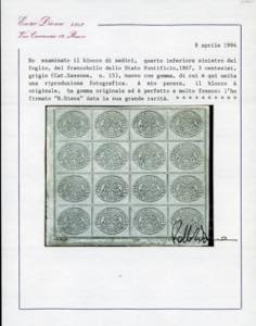 1867 - 3 cent. grigio (15), blocco ... 