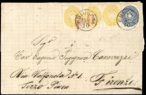 1865 - 2 soldi giallo, dent. 14, tre ... 