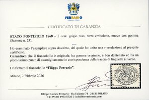 1868 - 3 cent. grigio rosa (23), ... 