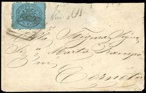 1868 - 5 cent. celeste (25c), lievi difetti ... 