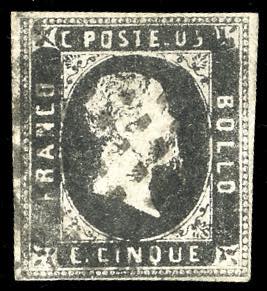 1851 - 5 cent. nero (1), usato, perfetto. ... 