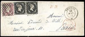 1853 - 5 cent. nero, coppia orizzontale, 40 ... 