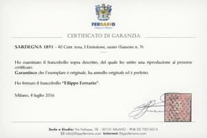 1851 - 40 cent. rosa (3), usato, ... 