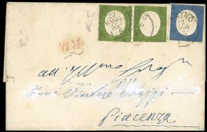 1855 - 5 cent. verde giallo, coppia ... 