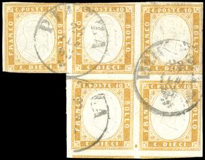 1862 - 10 cent. arancio ocra (14De), blocco ... 
