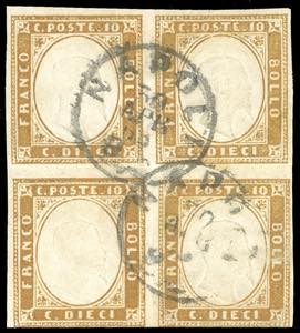 1863 - 10 cent. bistro chiaro (14Ea), blocco ... 