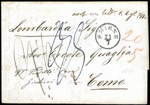 1860 - Lettera in porto assegnato da Smirne ... 