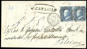 1859 - 2 grana cobalto, I tavola, carta di ... 