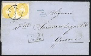 1865 - 2 soldi giallo, dent. 14 (36L), due ... 