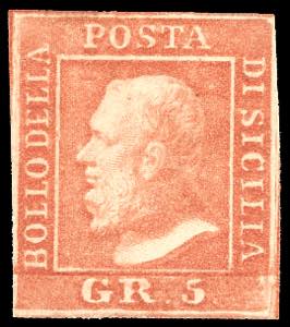 1859 - 5 grana vermiglio chiaro, I tavola ... 