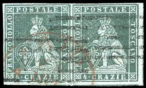 1851 - 4 crazie verde azzurro su azzurro ... 