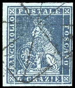 1851 - 6 crazie azzurro scuro su azzurro ... 