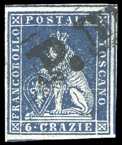 1851 - 6 crazie azzurro su grigio (7d), riga ... 