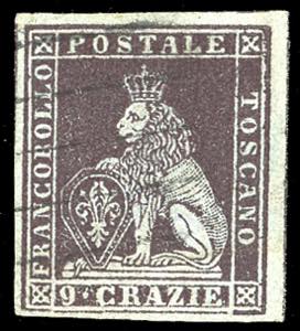 1851 - 9 crazie bruno violaceo su grigio ... 
