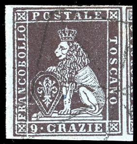 1851 - 9 crazie viola bruno scurissimo su ... 